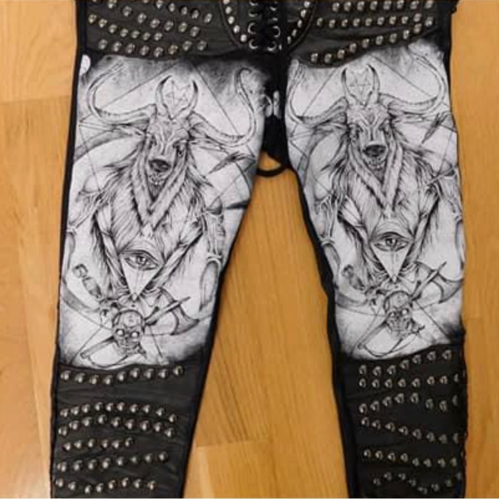 Wicked Lester Baphomet tie up rocker goth gothic pants M/L